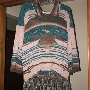 Free People Hooded Poncho Sweater